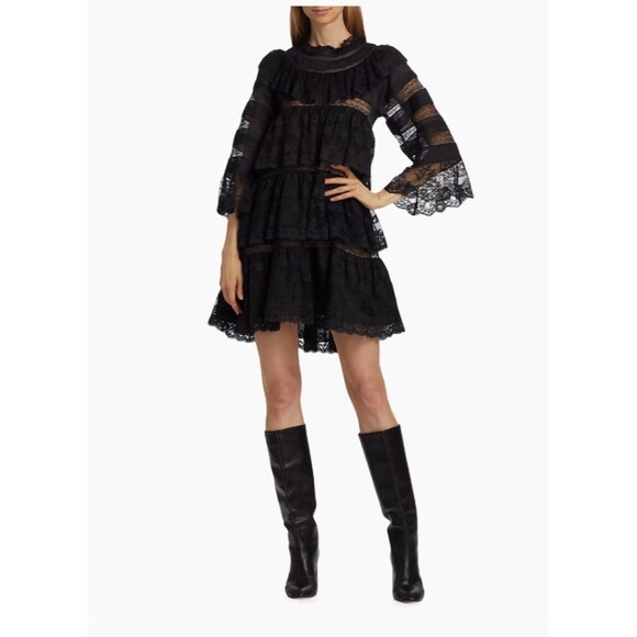Doen Oralie Lace Tiered Dress size S NWT A-Line Black Witchy Whimsigoth - Picture 2 of 15
